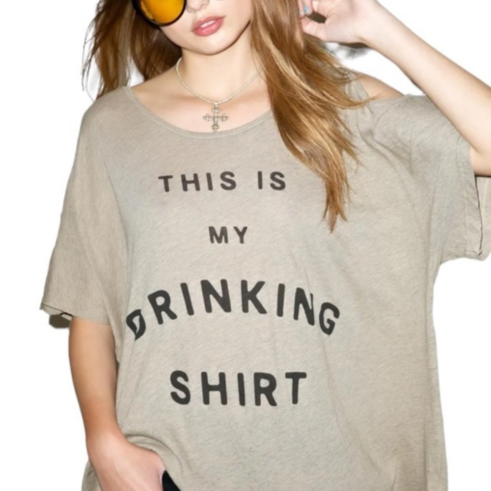 Wildfox Louise “This is My Drinking Shirt” Short Sleeve Cold‎ Shoulder Tee